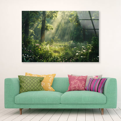 Sun Rays in the Forest Acrylic Glass Print Tempered Glass Wall Art 100% Made in Australia Ready to Hang