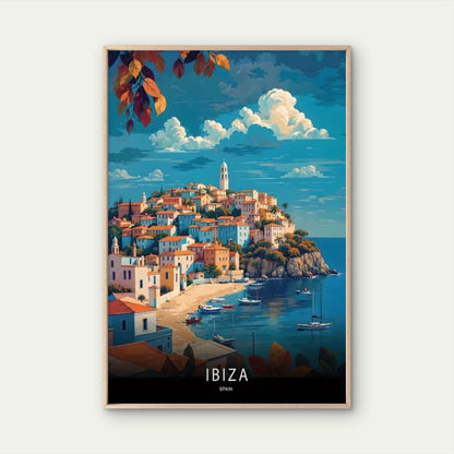 Ibiza Spain Vibrant Coastal Townscape Travel Poster Print Wall Art