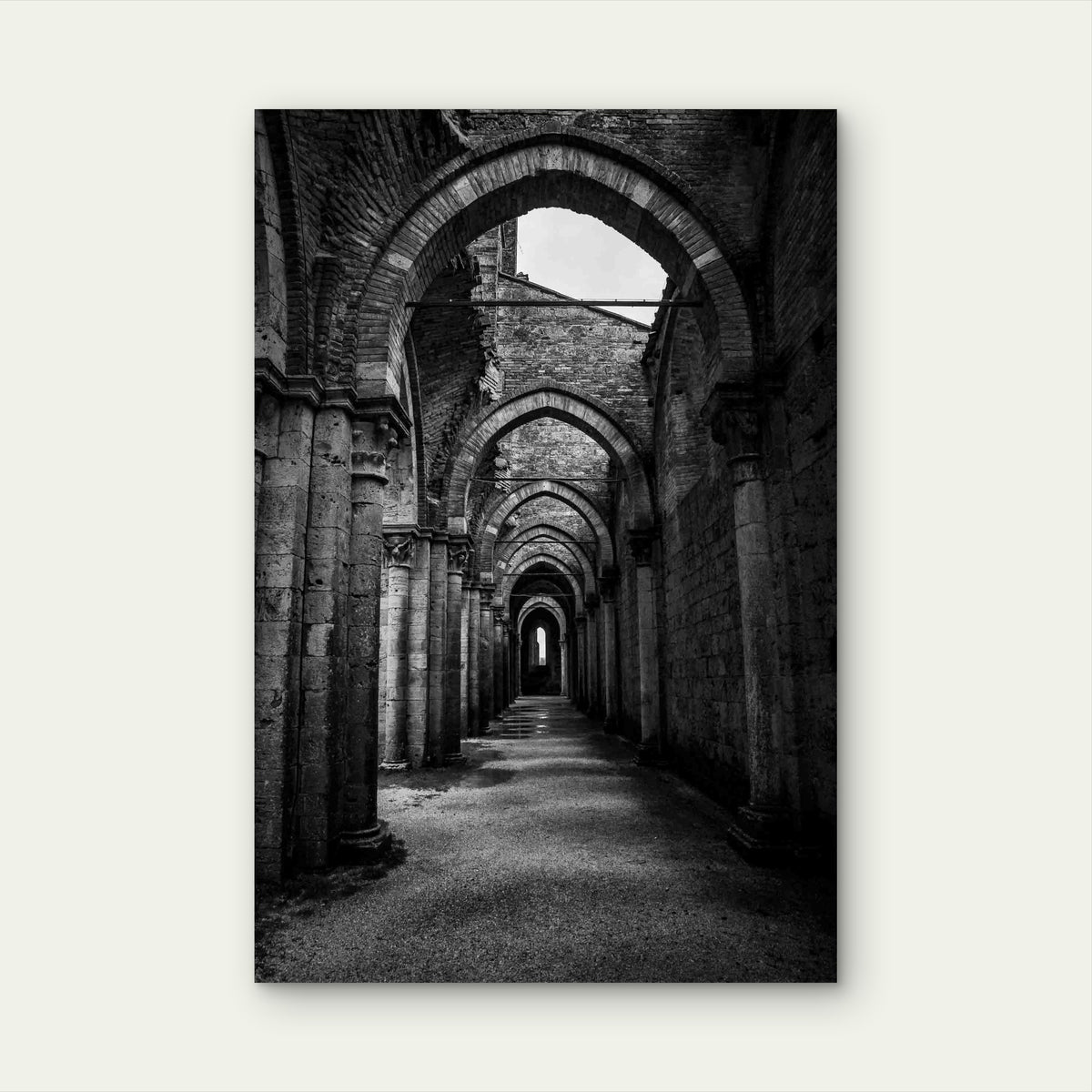 Vertical Shot Of A Hallway With Pillars Metal Print Ready to Hang