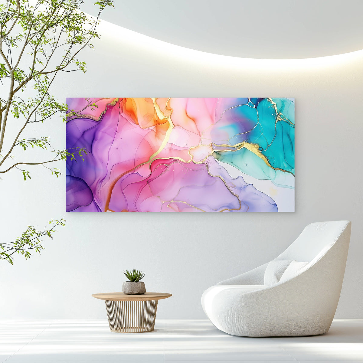 Pastel Waves With Gold Wall Art Canvas Office Home Room Framed 120x60cm