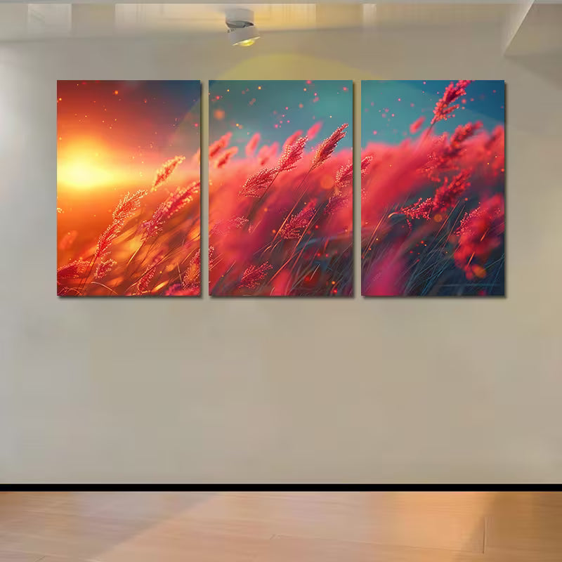 3pcs Crazy Pink Grass Theme Wall Art Set Canvas Framed 60x90cm - High Quality Print 100% Australian Made Wall Canvas Ready to Hang