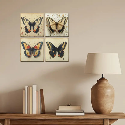 4pcs Summer Decor With Butterfly Wall Art Canvas Framed