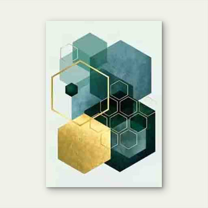 Golden & Teal Geometric Honeycomb 60x90cm Metal Print Ready to Hang