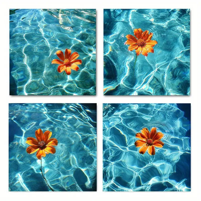 4pcs  Water sunflower Art Deco Classic HJ  Wall Art Canvas Framed