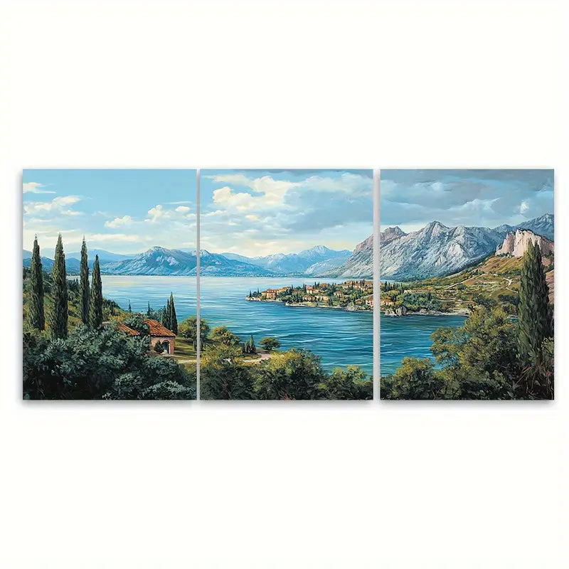 3pcs Lake Garda Italian Scenic Landscape Wall Art Set Canvas Framed 40x60cm - High Quality Print 100% Australian Made Wall Canvas Ready to Hang