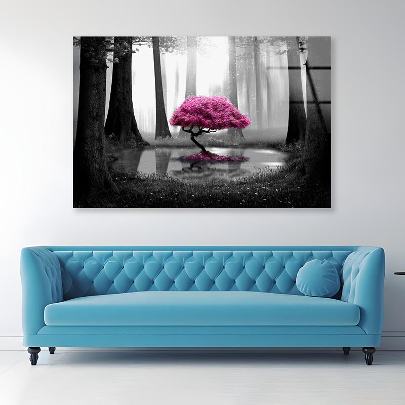 Pink Tree B&W Forest Acrylic Glass Print Tempered Glass Wall Art 100% Made in Australia Ready to Hang