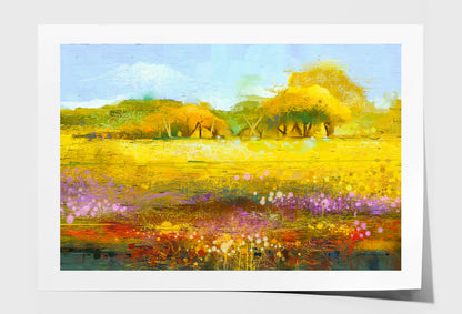 Yellow & Red Wildflowers With Blue Sky Oil Painting Wall Art Limited Edition High Quality Print Unframed Roll Canvas None