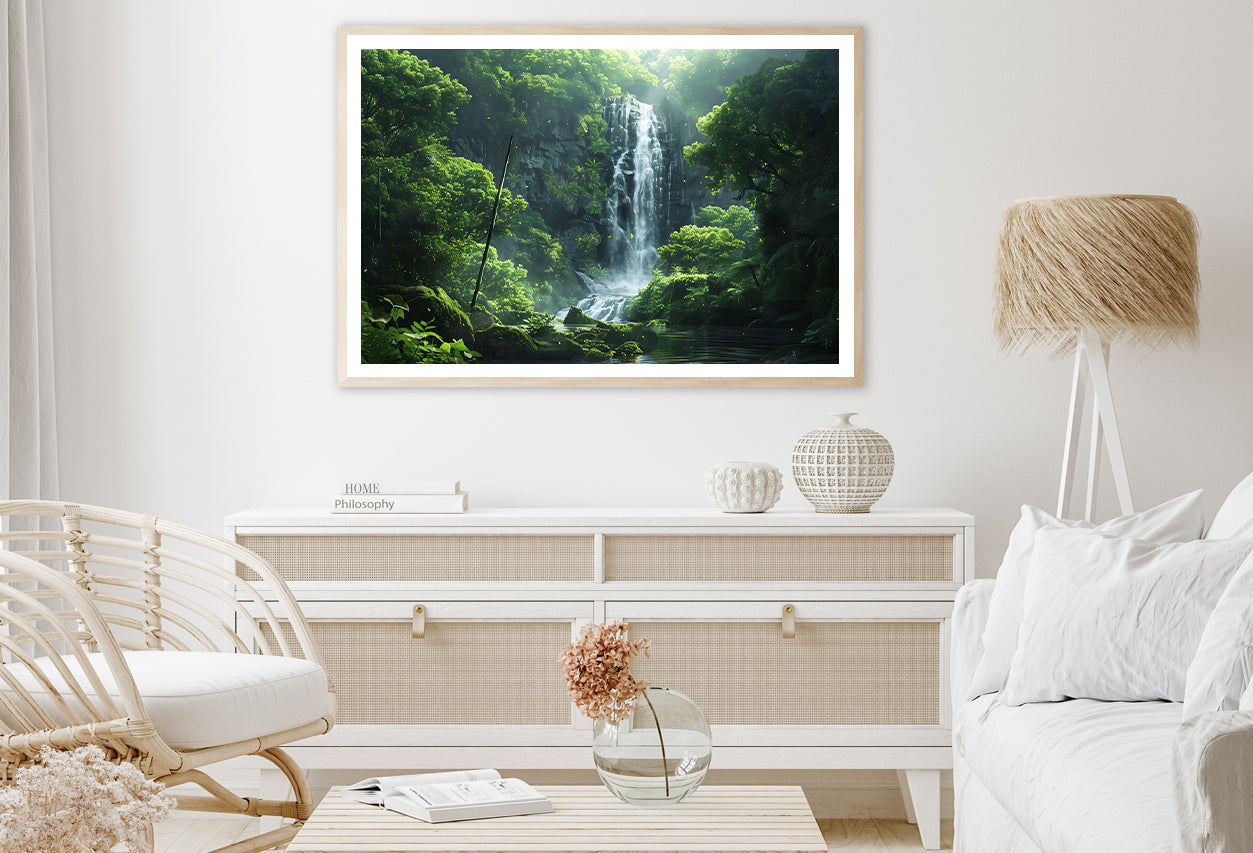 Waterfall, Trees, Lake Home Decor Premium Quality Poster Print Choose Your Sizes