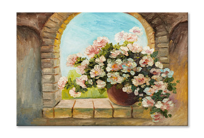 Bouquet Of Flowers On A Stone Sill Oil Painting Limited Edition High Quality Print