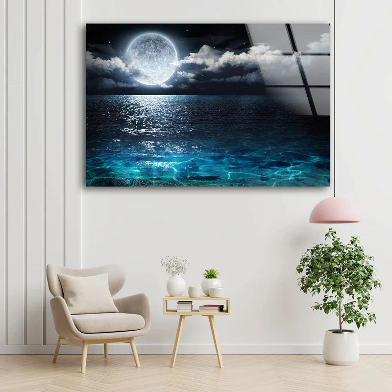 Moon & Sea Photograph UV Direct Aluminum Print Australian Made Quality