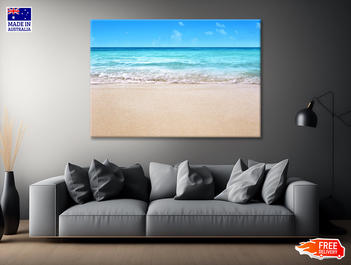 A Sandy Beach with Waves Crashing On It Print 100% Australian Made