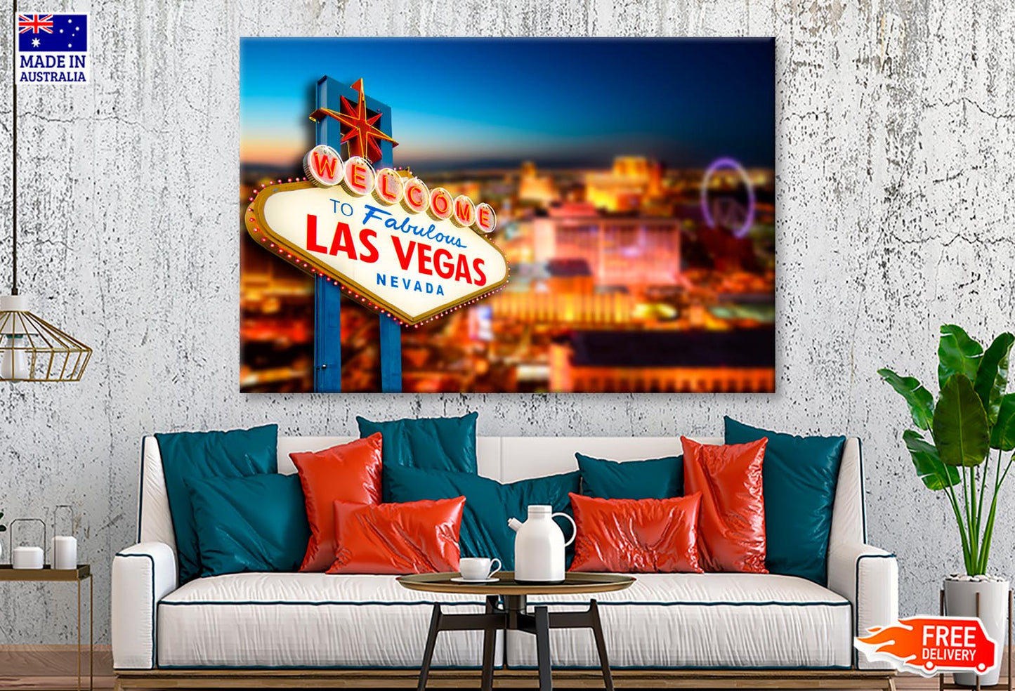 Nevada Sign with The Heart Of Las Vegas Scene Wall Art Decor 100% Australian Made