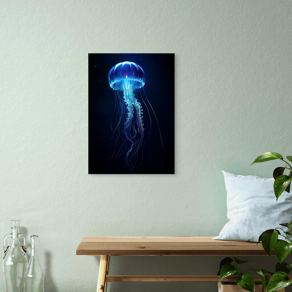 Electric Blue Jellyfish 40x60cm Metal Print Ready to Hang