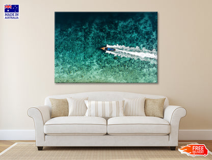 Aerial View of a Long tail Boat Sailing on a Water Print 100% Australian Made