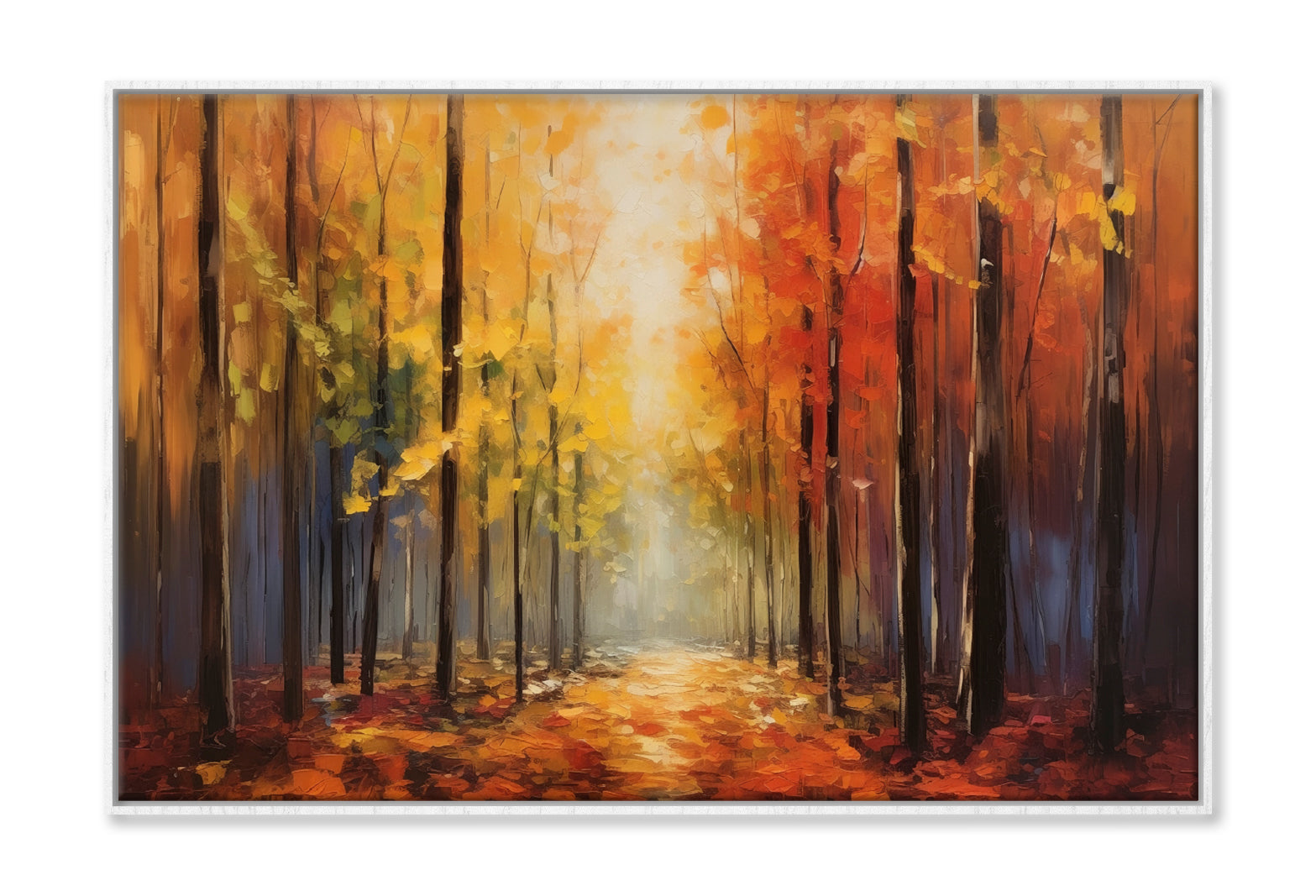 Vibrant Autumn Forest Path Oil Painting Wall Art Limited Edition High Quality Print Canvas Box Framed White