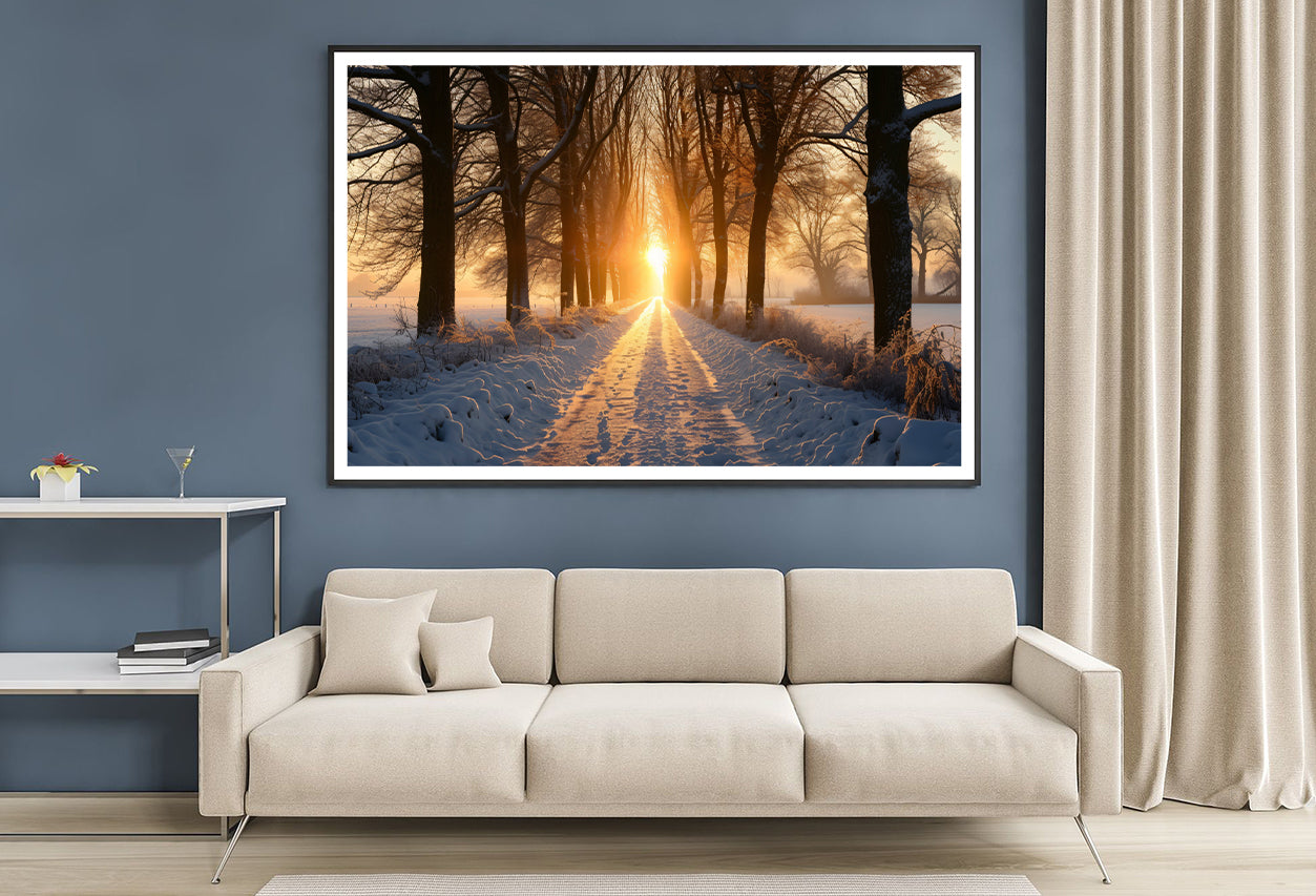 Winter with Tree Alley at Sunset Home Decor Premium Quality Poster Print Choose Your Sizes