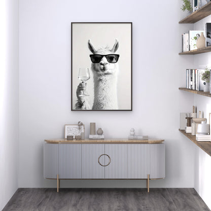 Black Shades Minimalist Llama with Trendy Glasses Fashion Home Decor Premium Quality Poster Print Choose Your Sizes