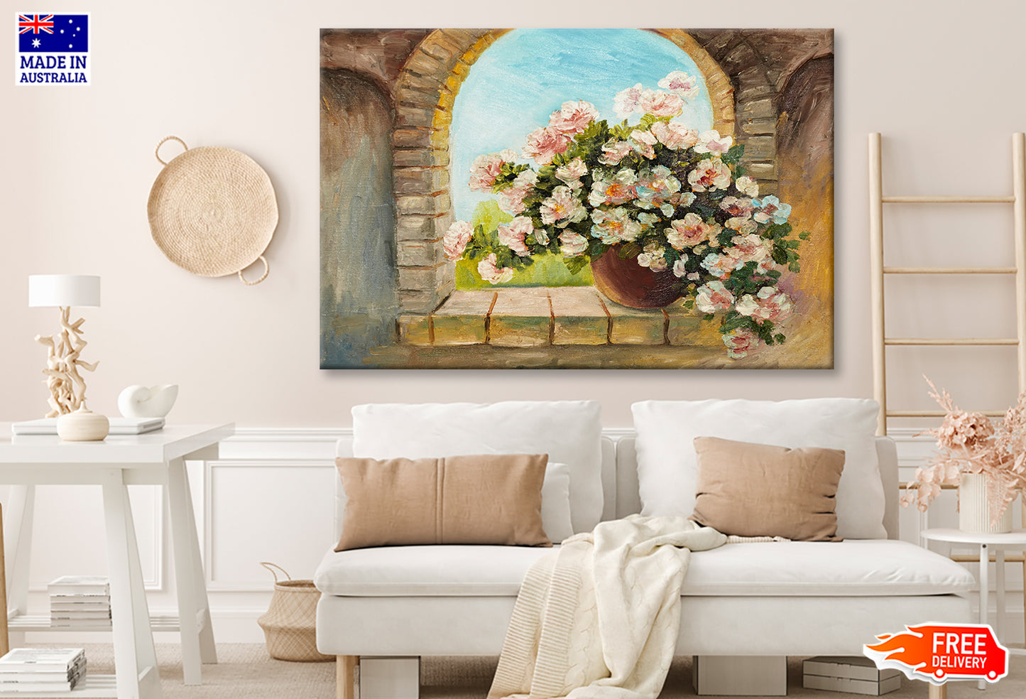 Bouquet Of Flowers On A Stone Sill Oil Painting Limited Edition High Quality Print