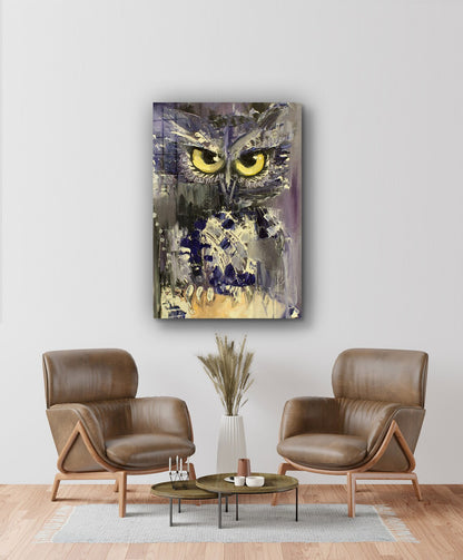 Yellow Eye Owl Painting UV Direct Aluminum Print Australian Made Quality