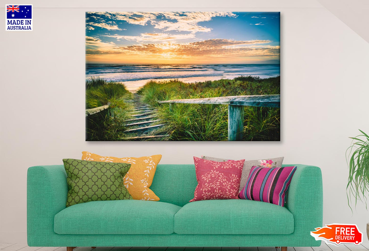 Beautiful View of a Beach at Sunset in Christchurch, New Zealand Wall Art Decor 100% Australian Made