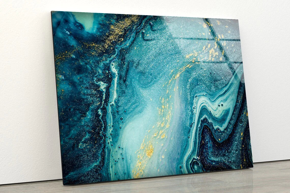 Blue & Gold Abstract UV Direct Aluminum Print Australian Made Quality