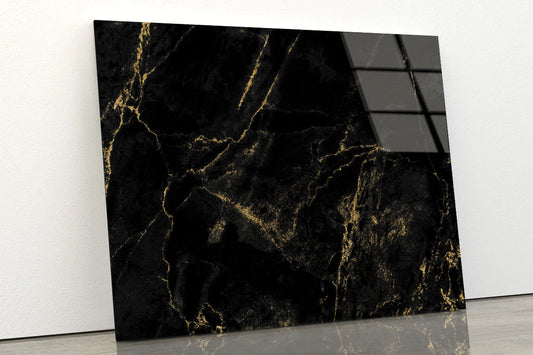 Black And Gold Marble Texture Acrylic Glass Print Tempered Glass Wall Art 100% Made in Australia Ready to Hang