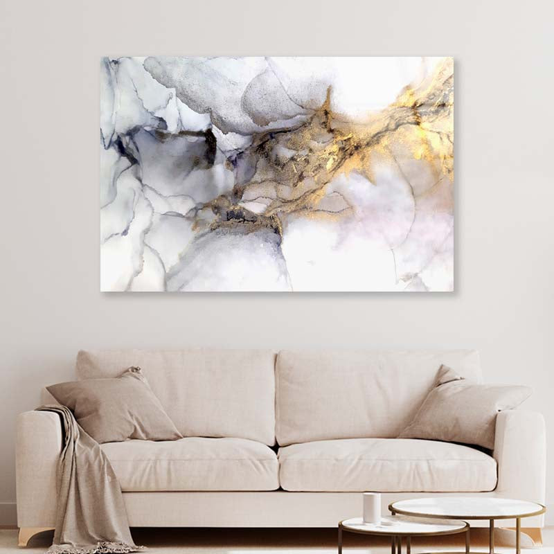 Gold & White Abstract Painting Acrylic Glass Print Tempered Glass Wall Art 100% Made in Australia Ready to Hang