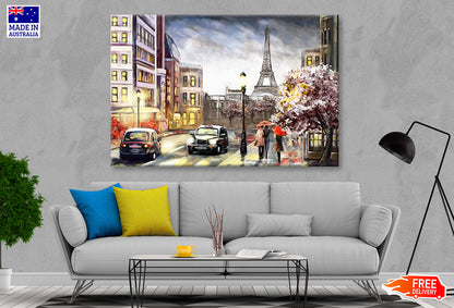 Paris Street Eiffel Tower & People Watercolor Painting Wall Art Limited Edition High Quality Print