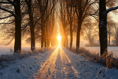 Winter with Tree Alley at Sunset Home Decor Premium Quality Poster Print Choose Your Sizes