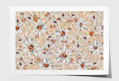 White Flowers Seamless Pattern Oil Painting Wall Art Limited Edition High Quality Print Unframed Roll Canvas None