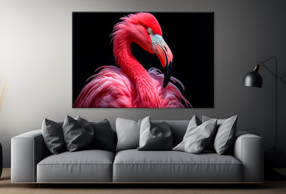 Flamingo Portrait on Black Wall Art Decor 100% Australian Made