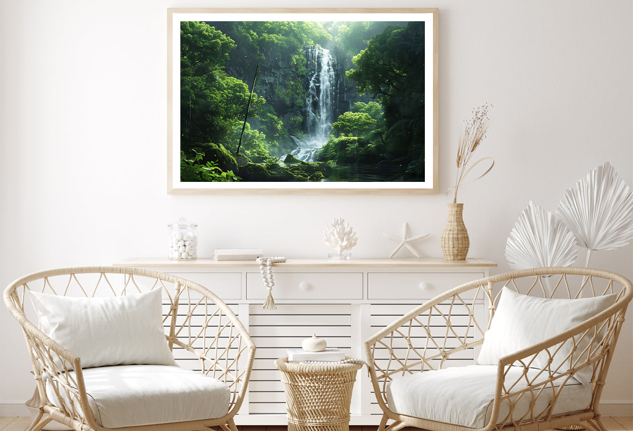 Waterfall, Trees, Lake Home Decor Premium Quality Poster Print Choose Your Sizes