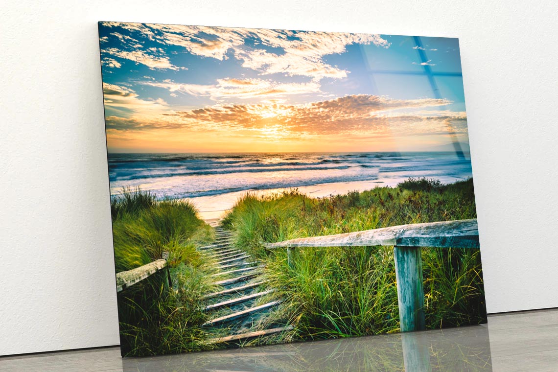 Beautiful View of a Beach at Sunset in Christchurch, New Zealand Acrylic Glass Print Tempered Glass Wall Art 100% Made in Australia Ready to Hang