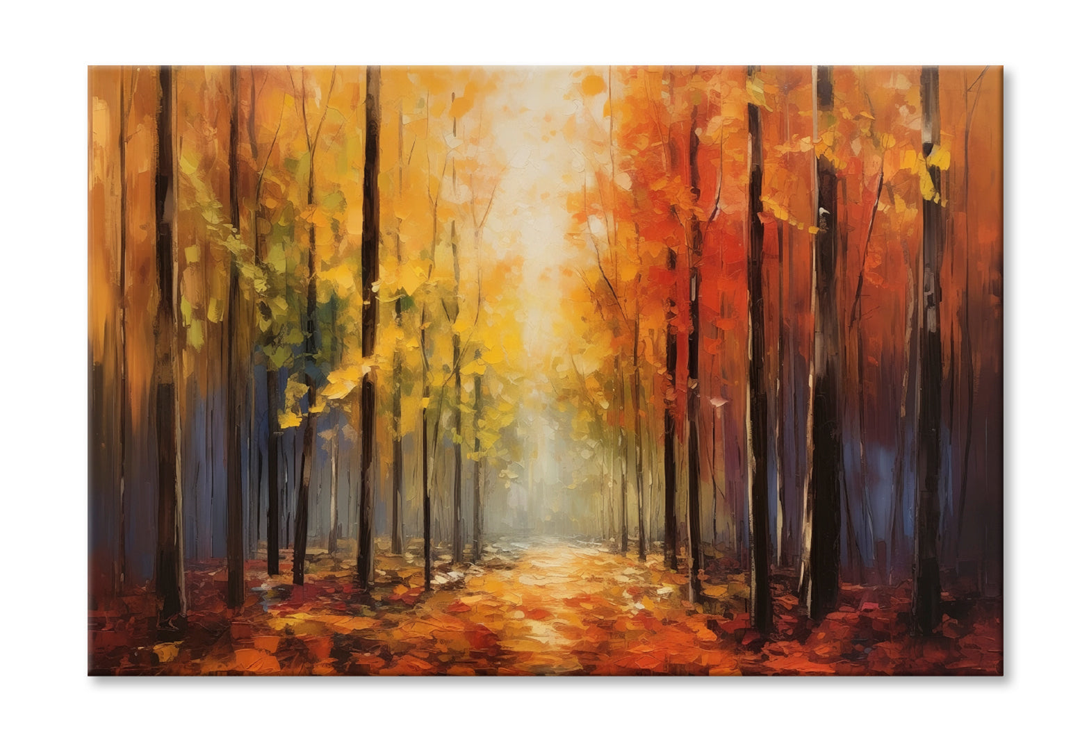 Vibrant Autumn Forest Path Oil Painting Wall Art Limited Edition High Quality Print Stretched Canvas None