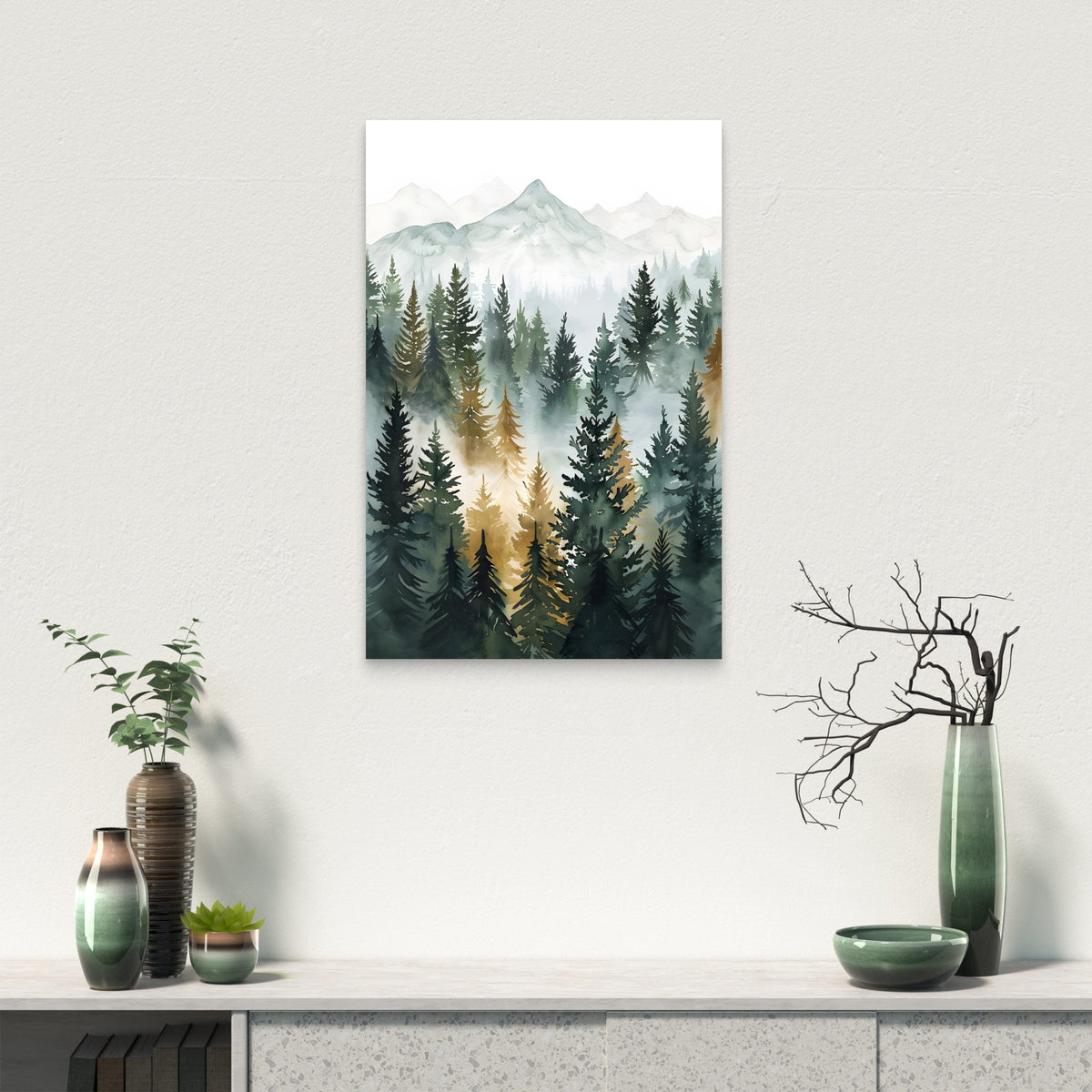 Foggy Pine Forest Snowy Mountain 60x90cm Metal Print Ready to Hang