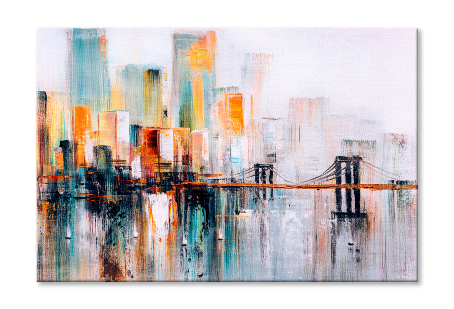 Brooklyn Bridge, New York Oil Painting Wall Art Limited Edition High Quality Print Stretched Canvas None