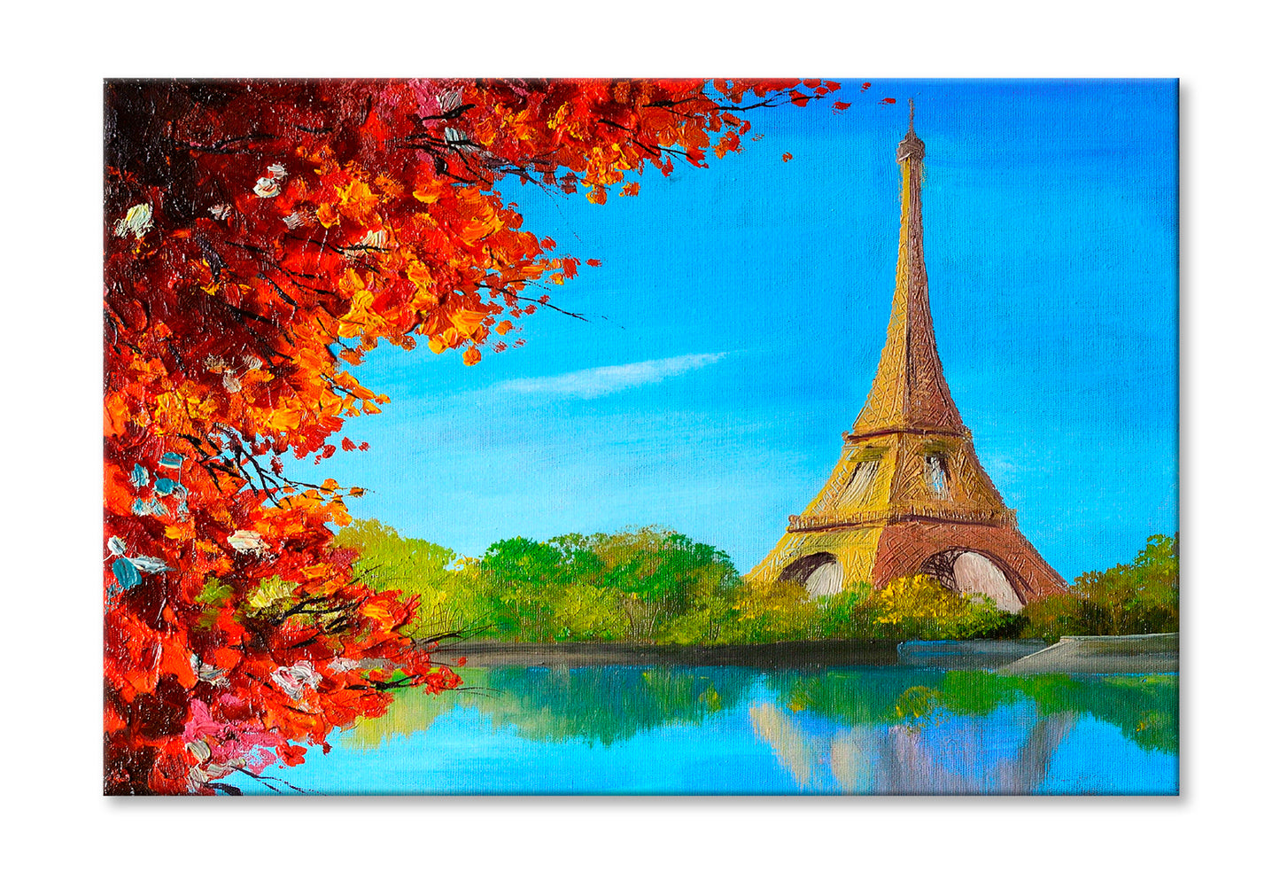 Lake Near The Eiffel Tower Oil Painting Wall Art Limited Edition High Quality Print Stretched Canvas None