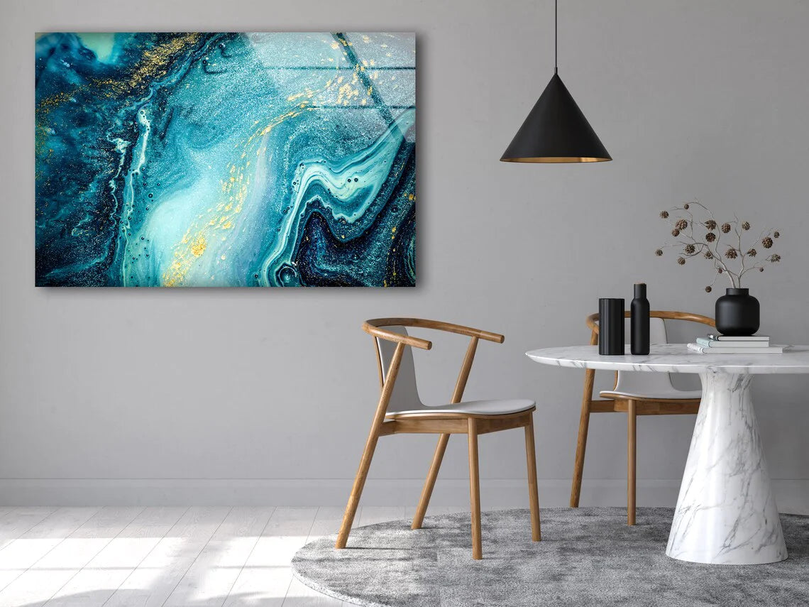 Blue & Gold Abstract UV Direct Aluminum Print Australian Made Quality