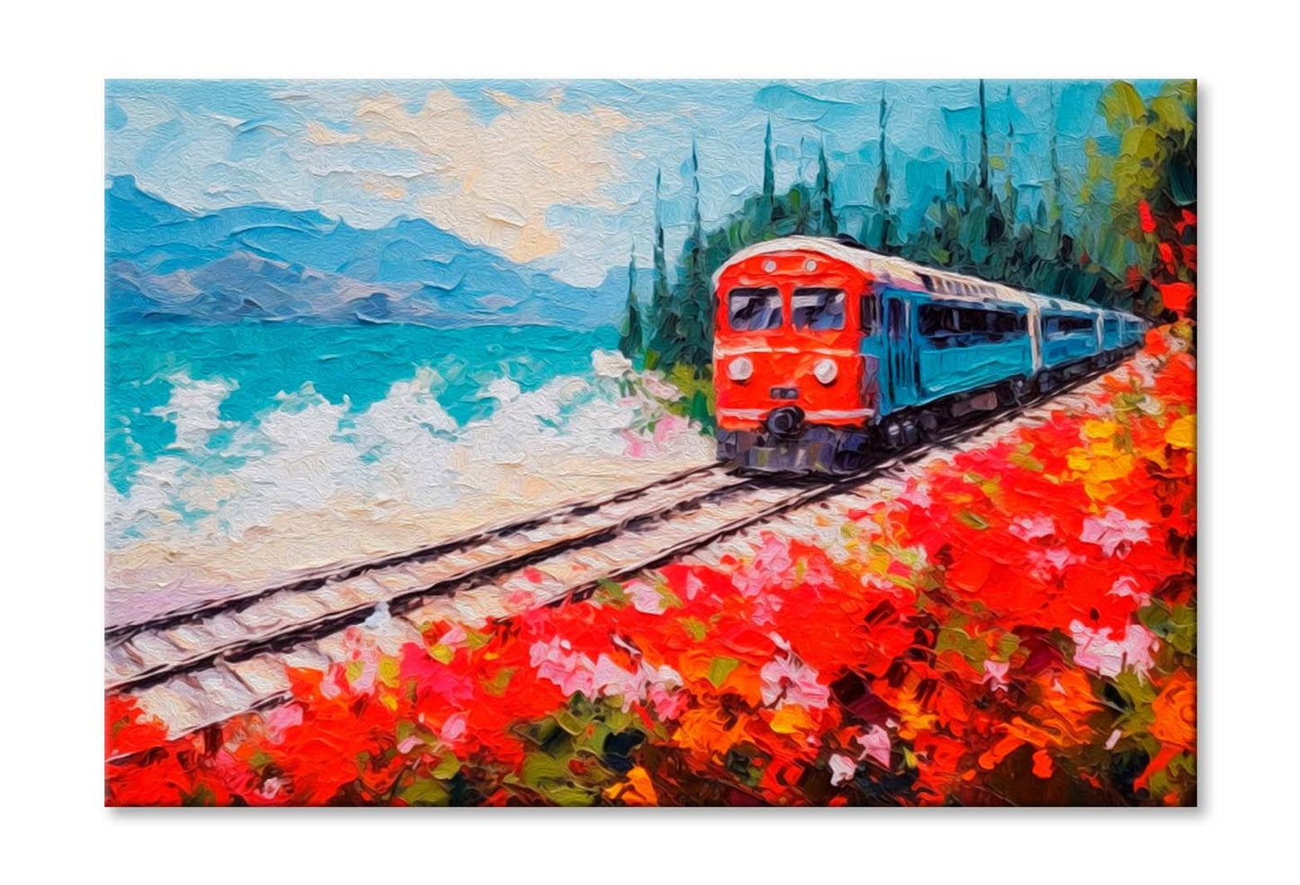 Coastal Railway Train & Flower Field Wall Art Limited Edition High Quality Print