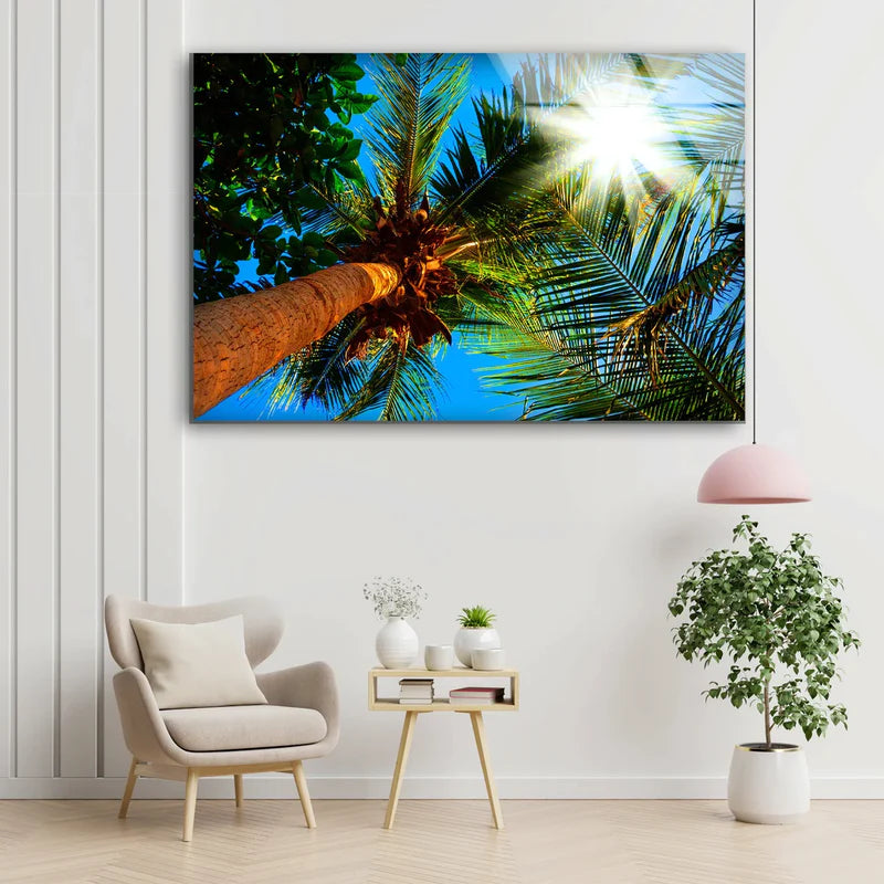 Palm Trees Below View UV Direct Aluminum Print Australian Made Quality