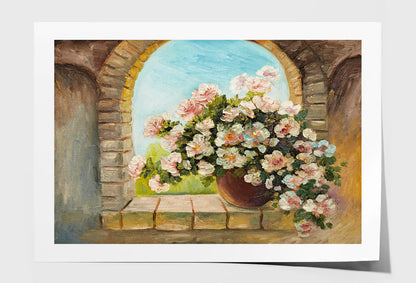 Bouquet Of Flowers On A Stone Sill Oil Painting Limited Edition High Quality Print Unframed Roll Canvas None