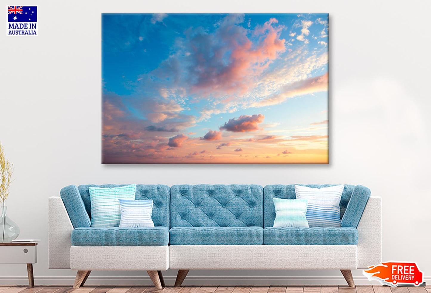 Beautiful Colored Cloudy Evening Sky With Clouds at Sunset  Wall Art Decor 100% Australian Made