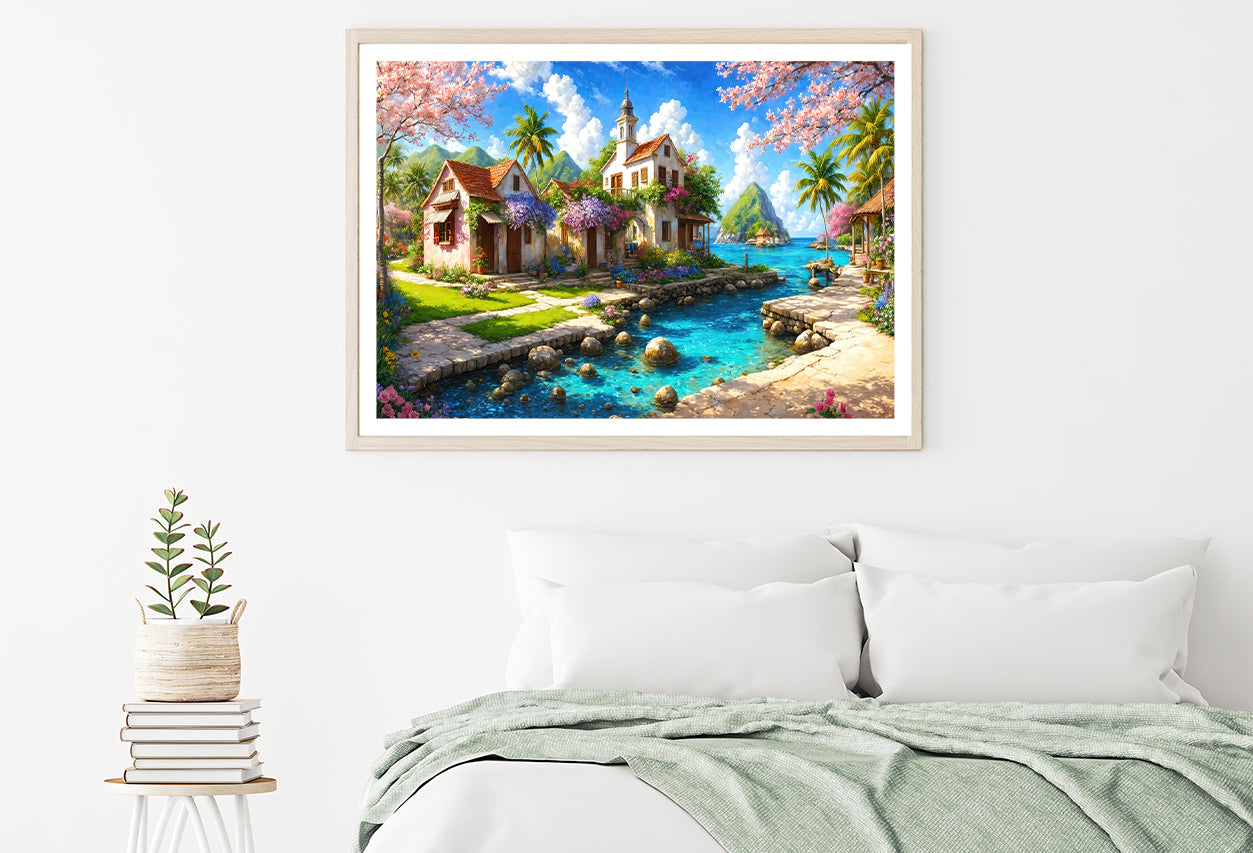 Small Town with Sea Oil Painting Home Decor Premium Quality Poster Print Choose Your Sizes