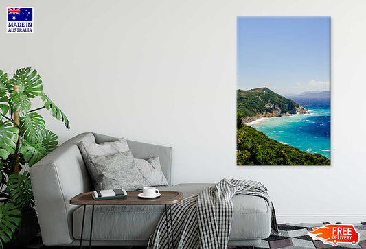 Blue Aegean Sea Coast &Wild Cliff Print 100% Australian Made