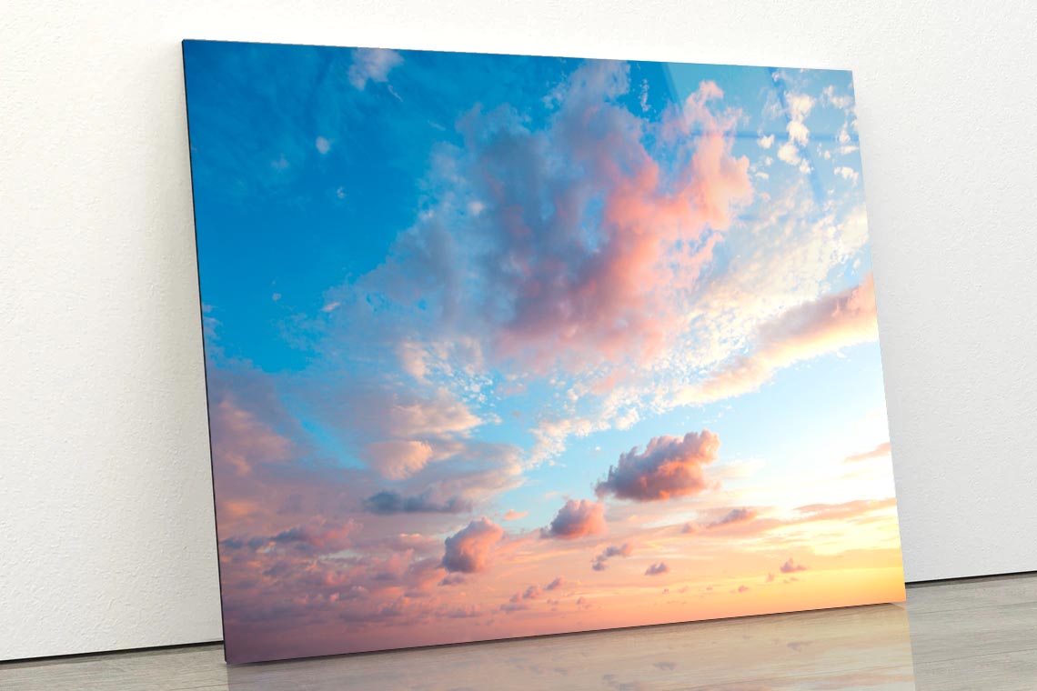 Beautiful Colored Cloudy Evening Sky With Clouds at Sunset Acrylic Glass Print Tempered Glass Wall Art 100% Made in Australia Ready to Hang