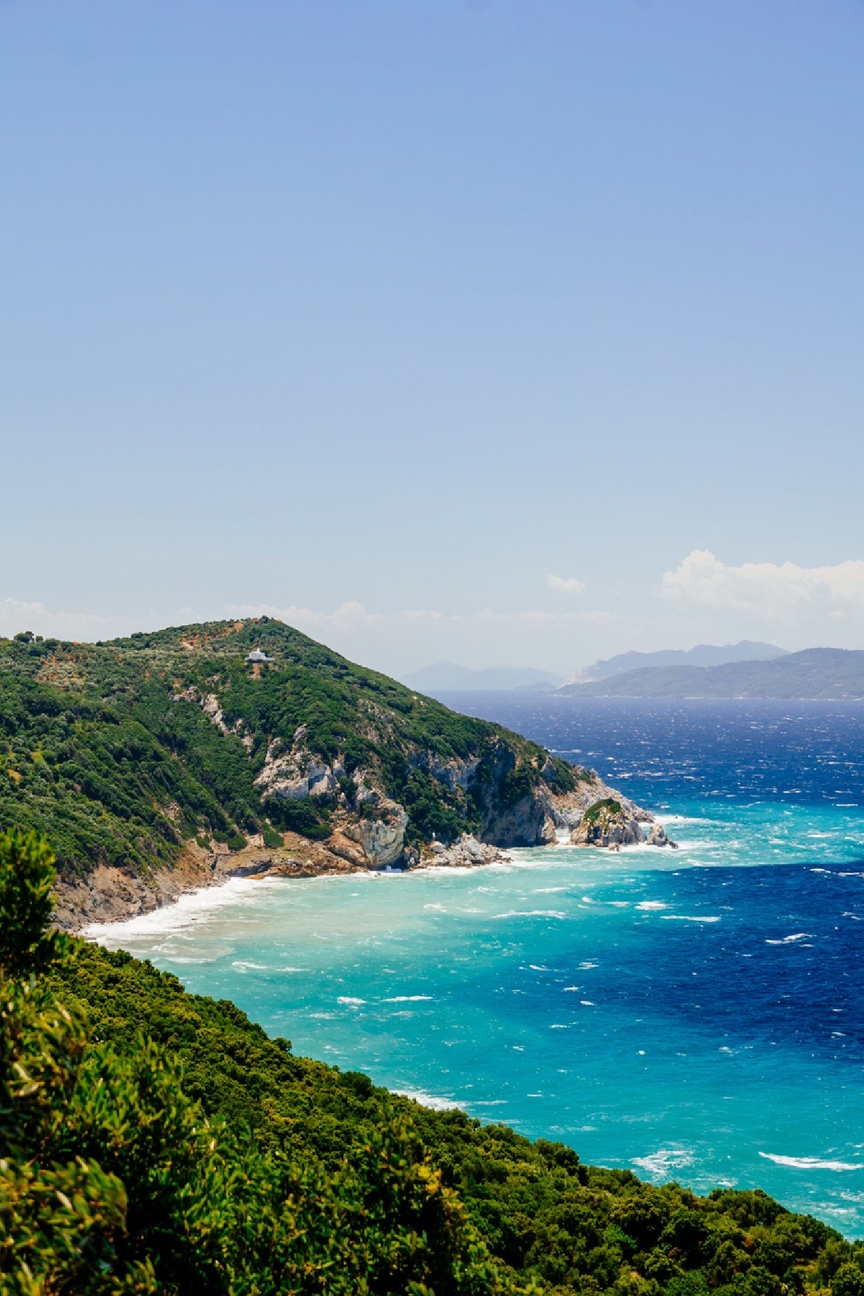 Blue Aegean Sea Coast &Wild Cliff Glass Framed Wall Art, Ready to Hang Quality Print