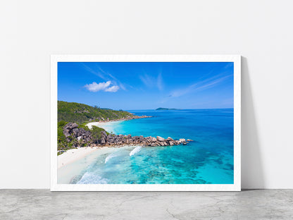 Grand Anse Beach On Island Glass Framed Wall Art, Ready to Hang Quality Print Without White Border White