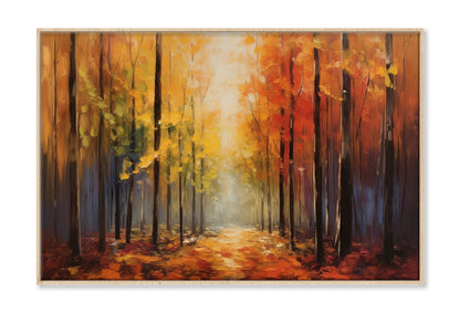 Vibrant Autumn Forest Path Oil Painting Wall Art Limited Edition High Quality Print Canvas Box Framed Natural