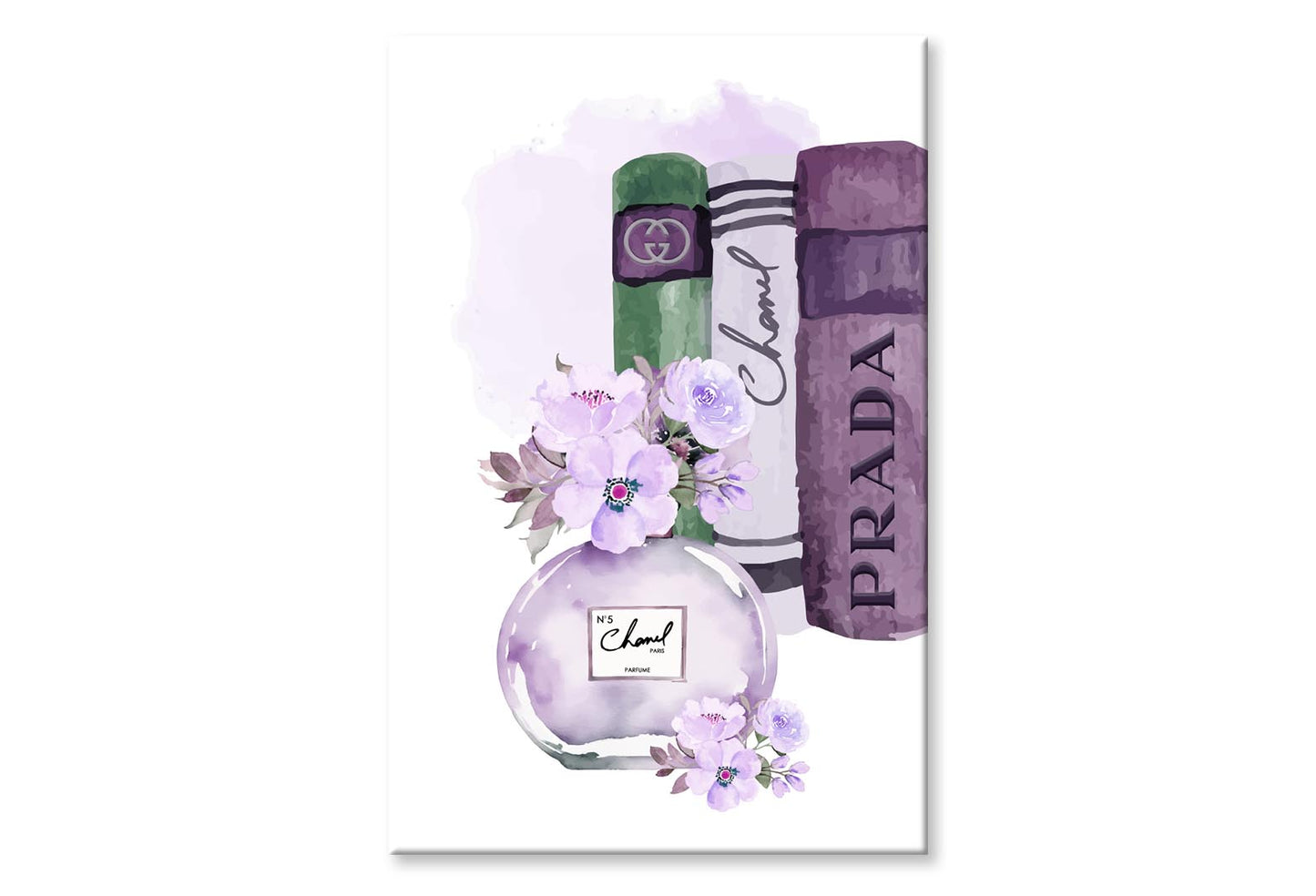 Purple Perfume with Book Set Wall Art Limited Edition High Quality Print Stretched Canvas None