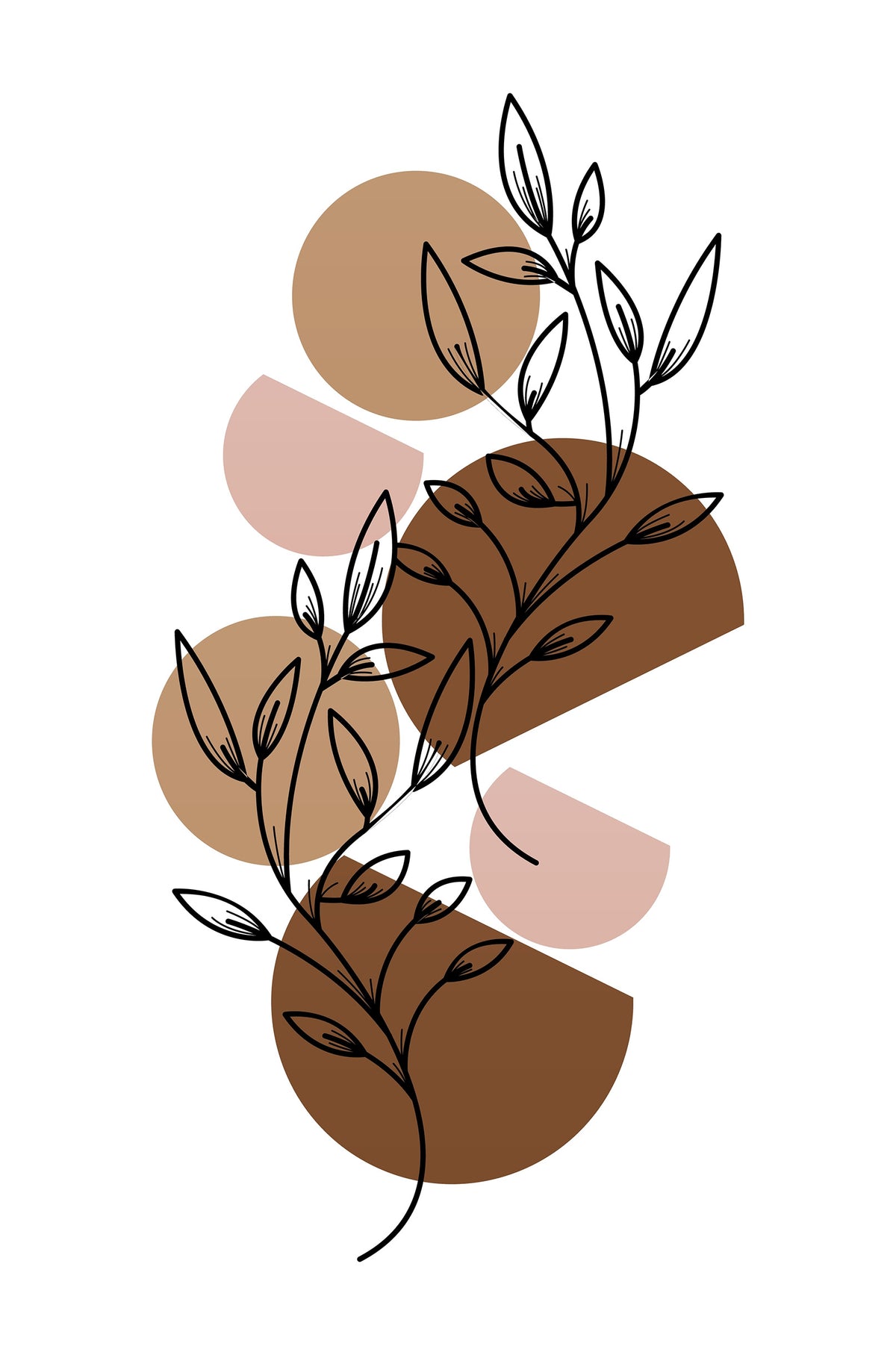 Minimalist Modern Leaf Branch Sketch 40x60cm Metal Print Ready to Hang